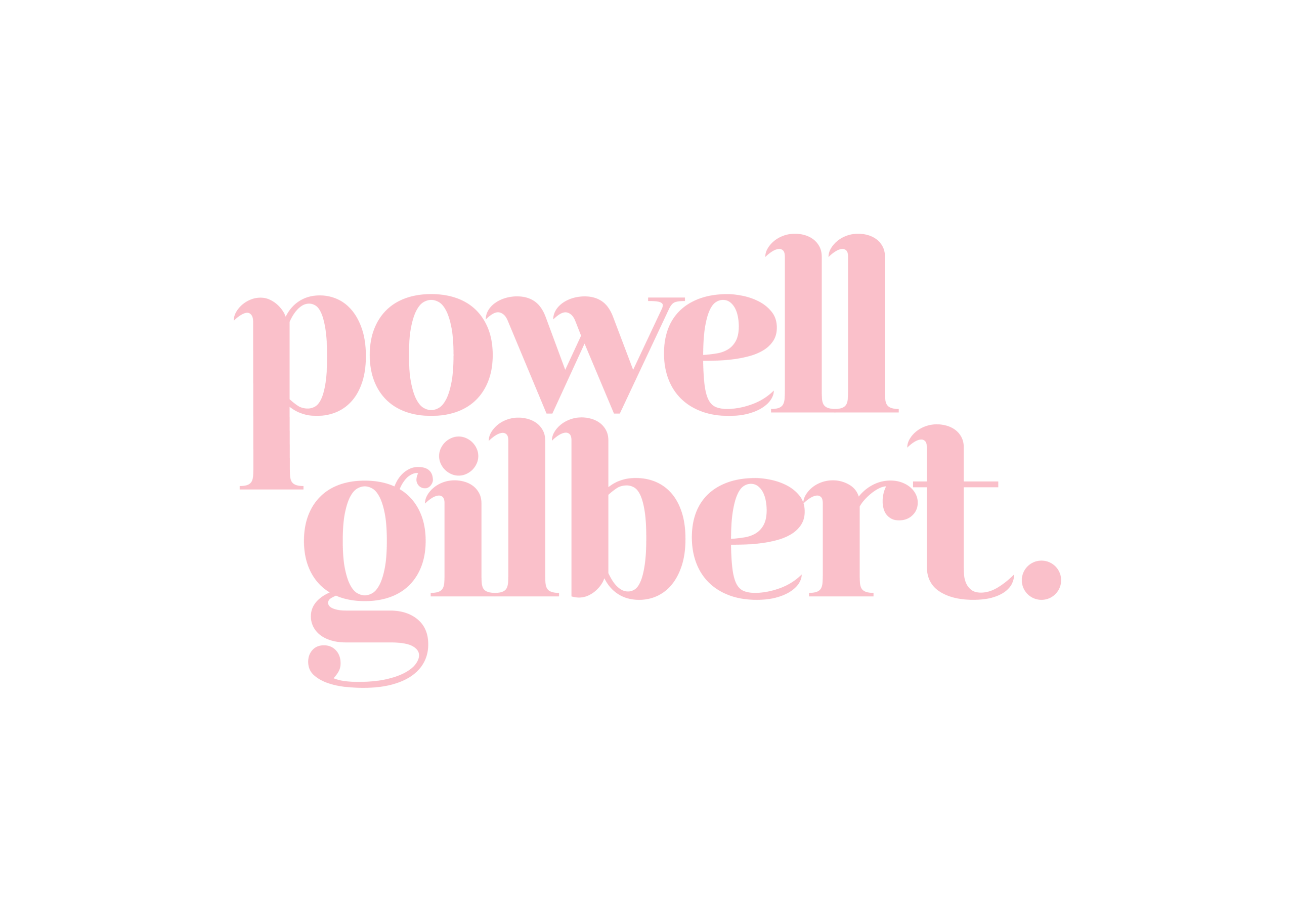 Powell Gilbert logo which is the name in pink lower case font
